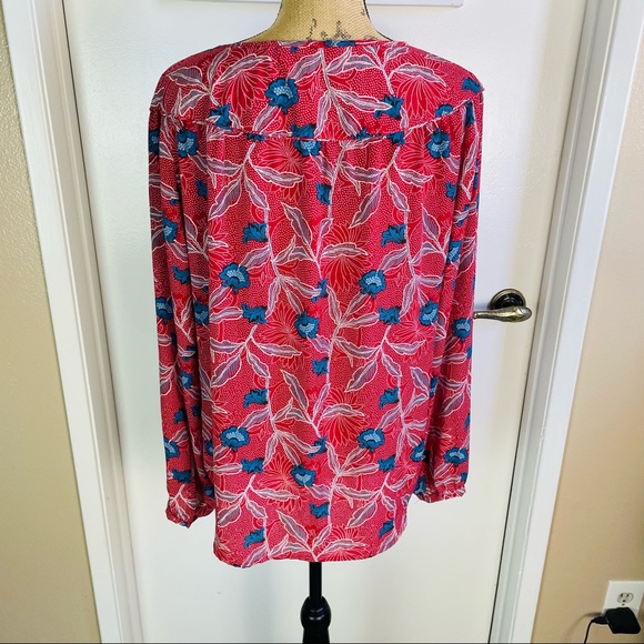 Bohemian Rose & Olive Women's Red Floral Blouse Tie Front Long S Large Hippie - Picture 5 of 10